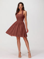 Mini Chiffon Dresses with Halter Neck Terracotta
