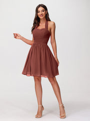 Mini Chiffon Dresses with Halter Neck Terracotta