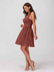 Mini Chiffon Dresses with Halter Neck Terracotta