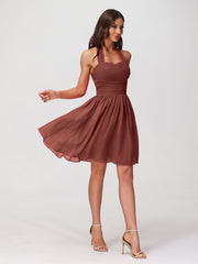 Mini Chiffon Dresses with Halter Neck Terracotta