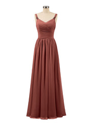 V neck Chiffon Long Dresses with Straps Terracotta