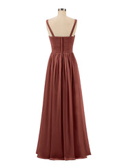 V neck Chiffon Long Dresses with Straps Terracotta