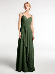 Spaghetti Strap Sweetheart Cascade Skirt Dress Olive Green