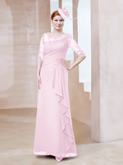 Illusion Neckline Half Sleeve Chiffon Dress Blushing Pink Plus Size