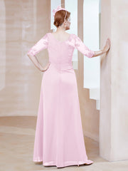 Illusion Neckline Half Sleeve Chiffon Dress Blushing Pink Plus Size