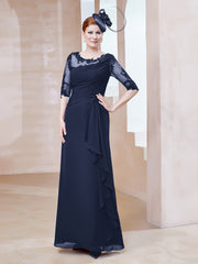 Illusion Neckline Half Sleeve Chiffon Dress Dark Navy Plus Size