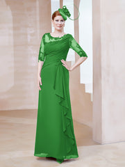 Illusion Neckline Half Sleeve Chiffon Dress Green Plus Size