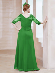 Illusion Neckline Half Sleeve Chiffon Dress Green Plus Size