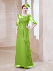 Illusion Neckline Half Sleeve Chiffon Dress Lime Green