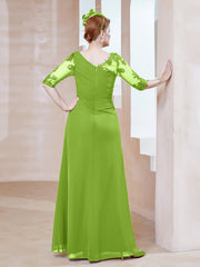 Illusion Neckline Half Sleeve Chiffon Dress Lime Green
