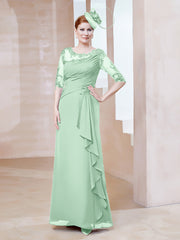 Illusion Neckline Half Sleeve Chiffon Dress Mint Green Plus Size