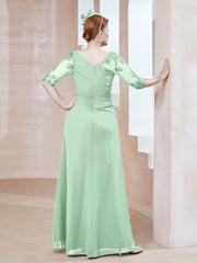 Illusion Neckline Half Sleeve Chiffon Dress Mint Green Plus Size