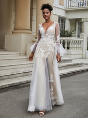 A-Line Long Sleeves Lace Tulle Wedding Dress As Picture