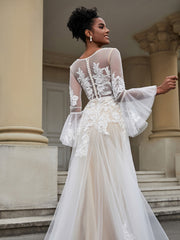 A-Line Long Sleeves Lace Tulle Wedding Dress As Picture