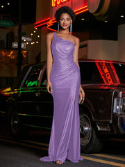 One Shoulder Jersey Gown With Slit Tahiti