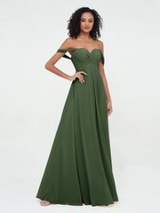 Sweetheart Neck Off Shoulder Empire Chiffon Dresses Olive Green