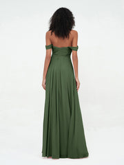 Sweetheart Neck Off Shoulder Empire Chiffon Dresses Olive Green