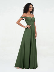 Sweetheart Neck Off Shoulder Empire Chiffon Dresses Olive Green