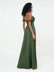 Sweetheart Neck Off Shoulder Empire Chiffon Dresses Olive Green
