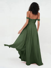 Sweetheart Neck Off Shoulder Empire Chiffon Dresses Olive Green