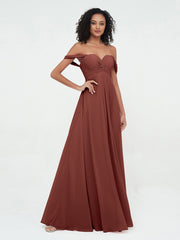 Sweetheart Neck Off Shoulder Empire Chiffon Dresses Terracotta
