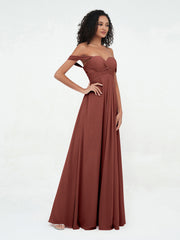 Sweetheart Neck Off Shoulder Empire Chiffon Dresses Terracotta