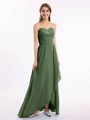 Strapless Sweetheart Dresses with Cascade Skirt Olive Green