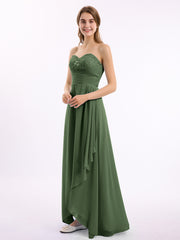 Strapless Sweetheart Dresses with Cascade Skirt Olive Green