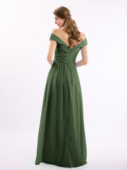 Long Cap Sleeves Chiffon Dress with Lace Top Olive Green
