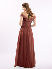 Long Cap Sleeves Chiffon Dress with Lace Top Terracotta