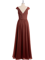 Long Cap Sleeves Chiffon Dress with Lace Top Terracotta