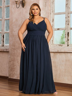 Princess Double Strap Chiffon Bridesmaid Dress Dark Navy