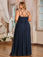 Princess Double Strap Chiffon Bridesmaid Dress Dark Navy