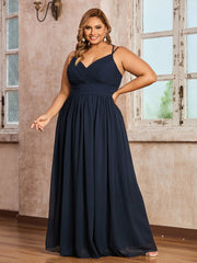 Princess Double Strap Chiffon Bridesmaid Dress Dark Navy
