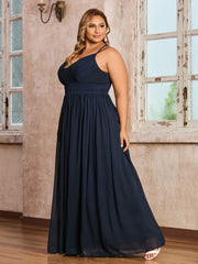 Princess Double Strap Chiffon Bridesmaid Dress Dark Navy