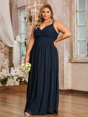 Princess Double Strap Chiffon Bridesmaid Dress Dark Navy