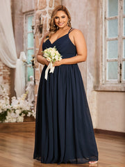 Princess Double Strap Chiffon Bridesmaid Dress Dark Navy