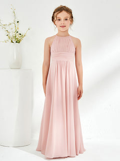 Sleeveless Halter Neckline Chiffon Junior Bridesmaid Dresses Dusty Rose