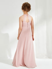 Sleeveless Halter Neckline Chiffon Junior Bridesmaid Dresses Dusty Rose