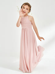 Sleeveless Halter Neckline Chiffon Junior Bridesmaid Dresses Dusty Rose