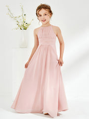 Sleeveless Halter Neckline Chiffon Junior Bridesmaid Dresses Dusty Rose