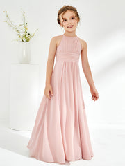 Sleeveless Halter Neckline Chiffon Junior Bridesmaid Dresses Dusty Rose