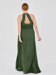 Long Halter Chiffon Dresses of Bridesmaid Olive Green