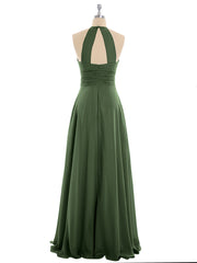 Long Halter Chiffon Dresses of Bridesmaid Olive Green