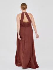 Long Halter Chiffon Dresses of Bridesmaid Terracotta