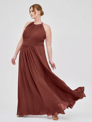 Long Halter Chiffon Dresses of Bridesmaid Terracotta
