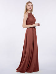 Long Halter Chiffon Dresses of Bridesmaid Terracotta