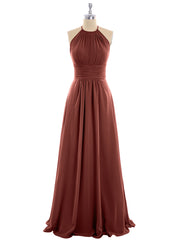 Long Halter Chiffon Dresses of Bridesmaid Terracotta