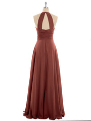Long Halter Chiffon Dresses of Bridesmaid Terracotta