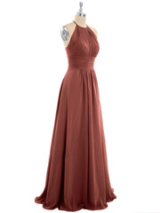 Long Halter Chiffon Dresses of Bridesmaid Terracotta